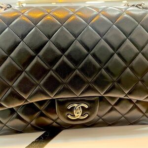 black Lambskin quilted double flap, medium